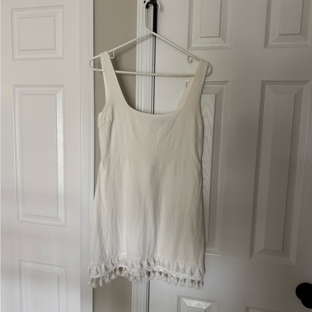 Lulus White Sleeveless Bachelorette Dress with Tassel Hem